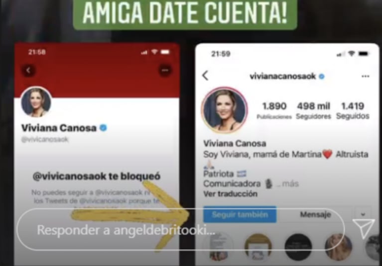 Irónica reacción de Ángel de Brito luego de que Viviana Canosa lo bloqueara de las redes: "Amiga, date cuenta"