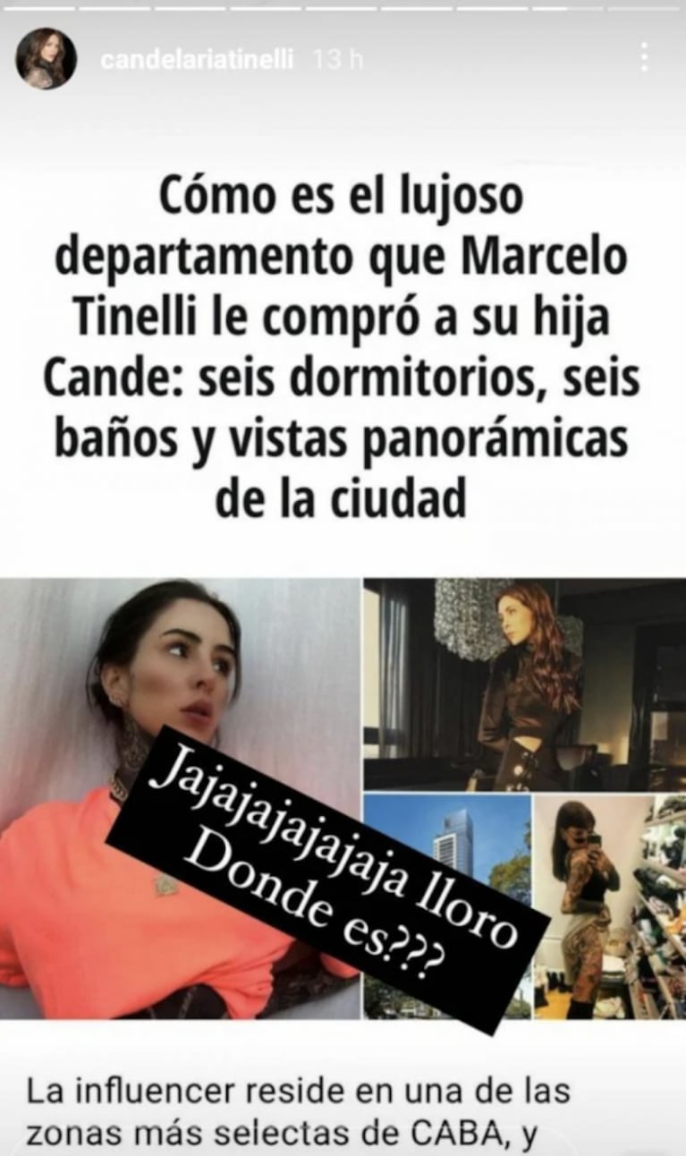 Irónica reacción de Cande Tinelli ante la versión de que Marcelo le regaló un lujoso departamento: "¿Dónde es?"