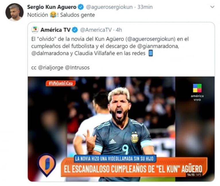 Irónica reacción del Kun Agüero en medio del escándalo con Gianinna Maradona: "¡Notición!"