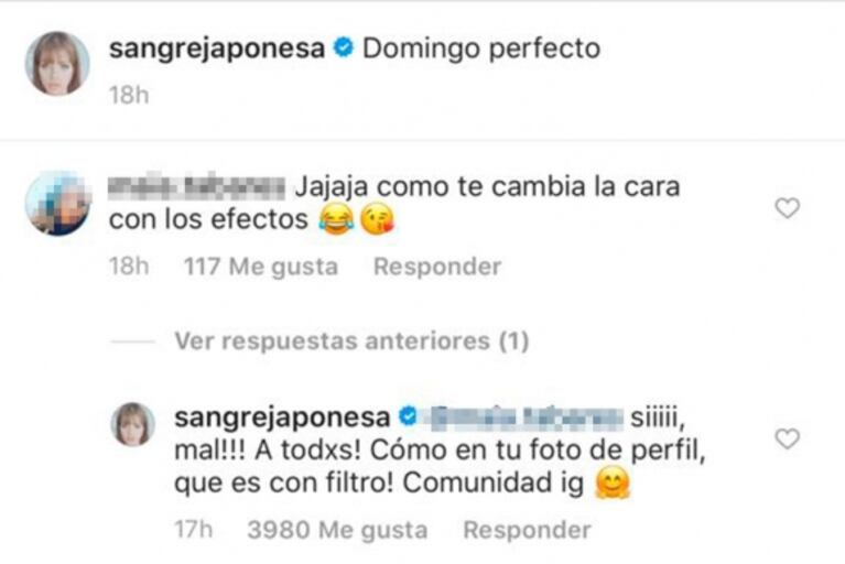 Irónica respuesta de la China Suárez a una seguidora que criticó su rostro: "Como en tu foto de perfil, que es con filtro"