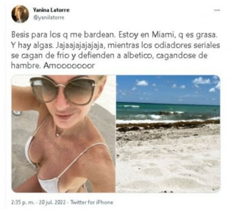 Irónico descargo de Yanina Latorre contra quienes la critican por vacacionar en Miami