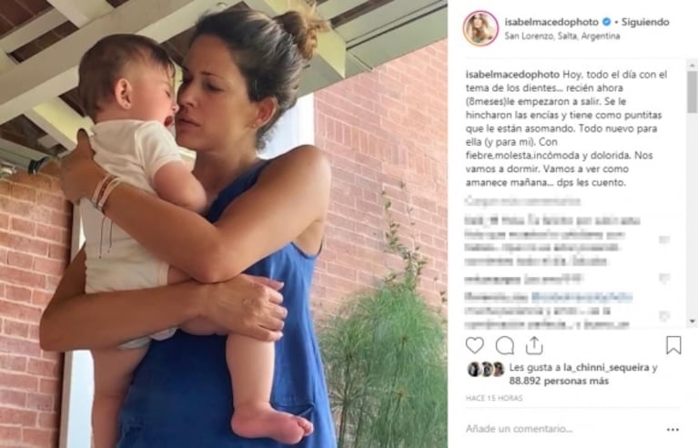 Isabel Macedo compartió su dura noche junto a Isabelita: "Le empezaron a salir los dientes y está con fiebre"