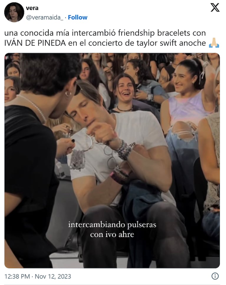 Iván de Pineda intercambió pulseras de amistad con una fan de Taylor Swift: la foto que se volvió viral