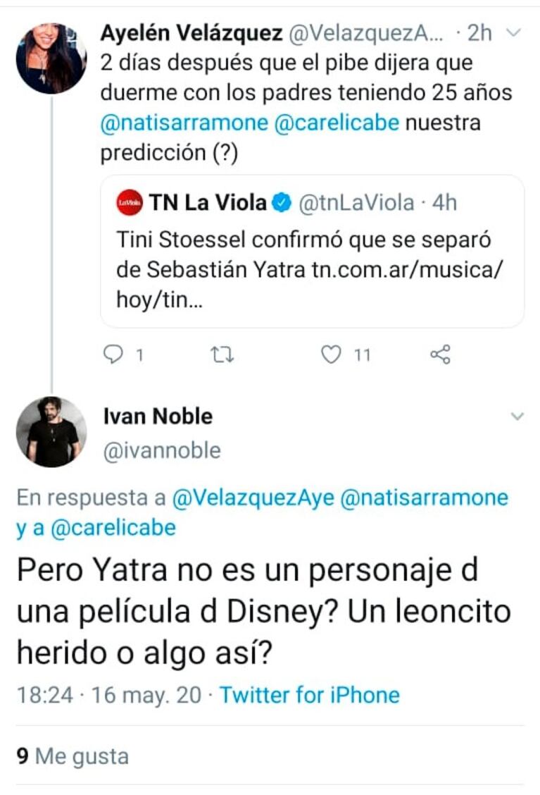 Iván Noble chicaneó a Sebastián Yatra tras contar que aún duerme en la cama de sus padres: "¿Pero no es un personaje de Disney o un leoncito herido?"