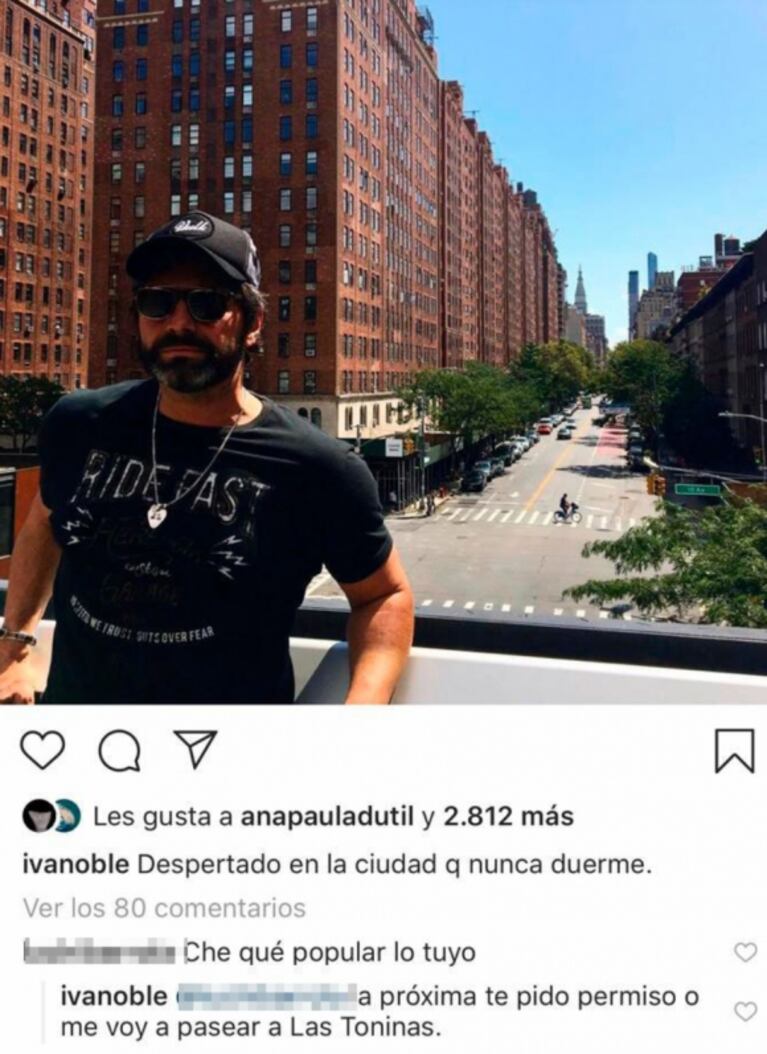 Iván Noble contestó la crítica de una seguidora por sus vacaciones en Nueva York: "La próxima te pido permiso"