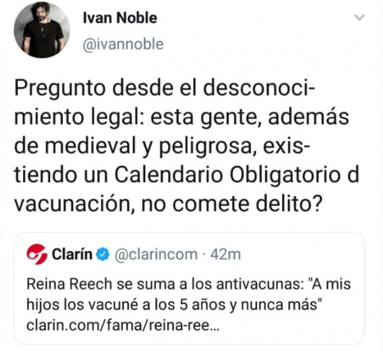 Ivan Noble y un fuerte cuestionamiento a los dichos 'anti-vacunas' de Reina Reech: "Gente medieval y peligrosa"