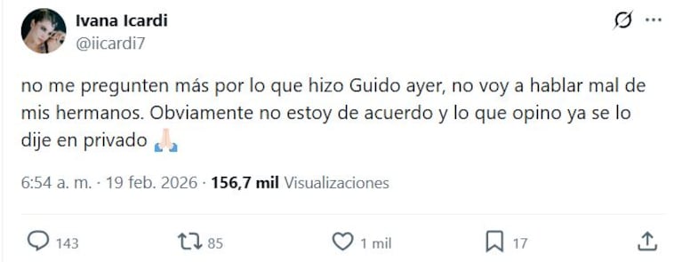 Ivana Icardi contra su hermano Guido (Foto: captura de X/@iicardi7).