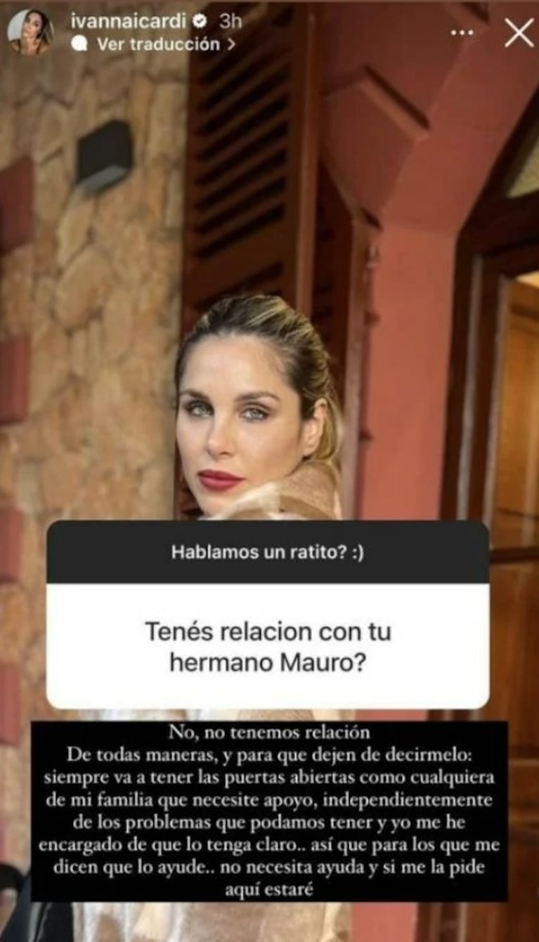 Ivana Icardi reveló sus ganas de reconciliarse con su hermano Mauro en medio del lío con Wanda Nara