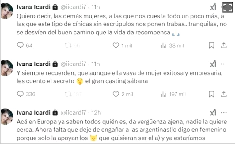 Ivanna Icardi sobre Wanda Nara (Foto: captura de X iicardi7).