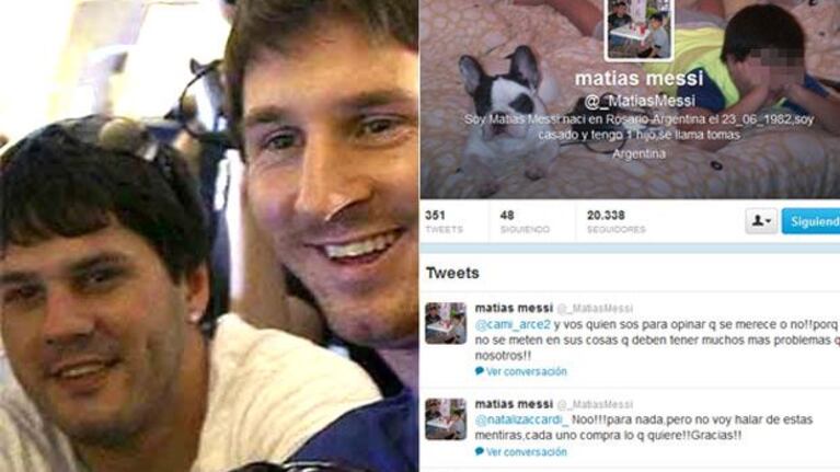 IZQ: Matías Messi, con su hermano Lionel. DER: El Twitter de Matías Messi. (Fotos: Web y @_MatiasMessi)