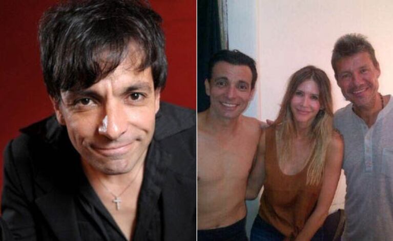 Izquierda: Martín Bossi junto a Guillermina Valdés y Marcelo Tinelli en su camarín del teatro (Foto: archivo Web)