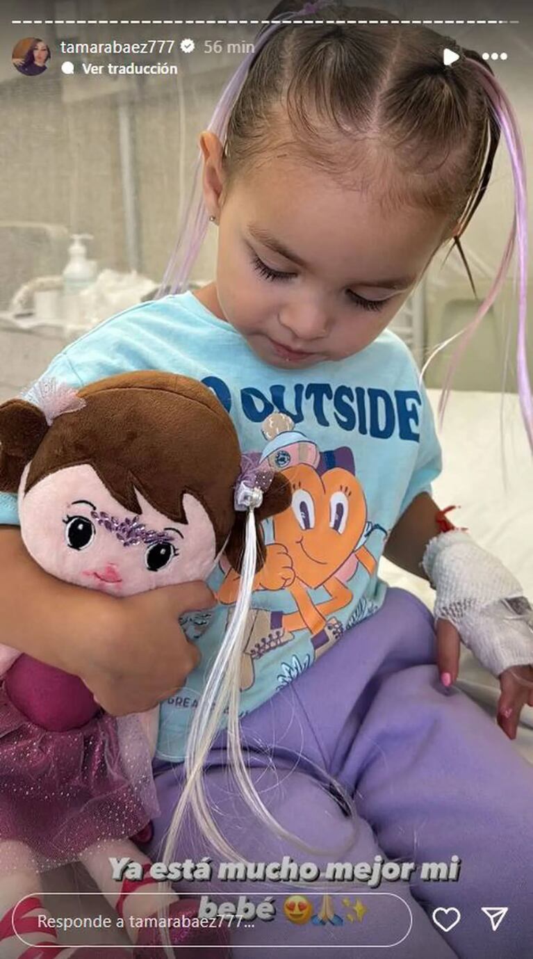 Jamaica, la hija de L-Gante, durante su internación. Foto: Instagram