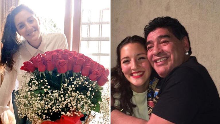 Jana cumplió años, y Diego Maradona le regaló un enorme ramo de flores. Foto: Twitter