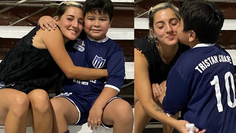 Jana fue a alentar a Dieguito, que empezó a jugar al fútbol.