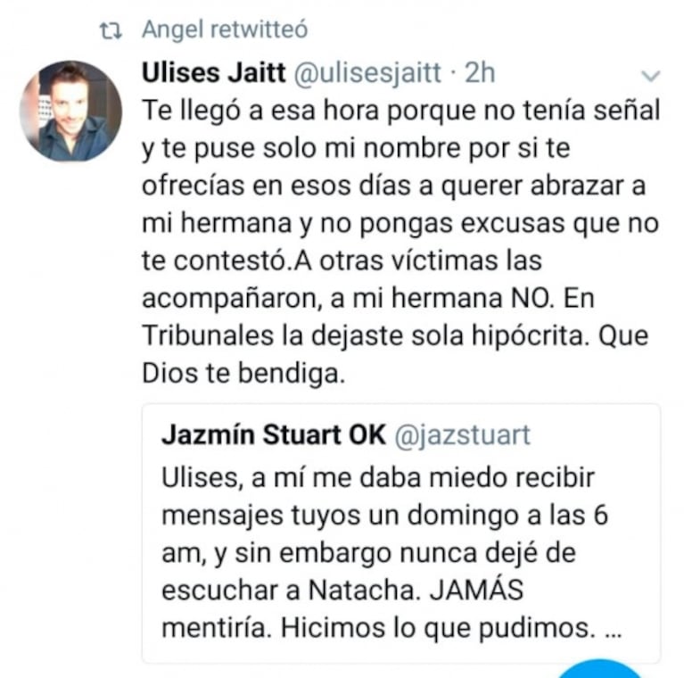 Jazmín Stuart se cansó de las fuertes declaraciones de Ulises Jaitt contra el Colectivo Actrices Argentinas