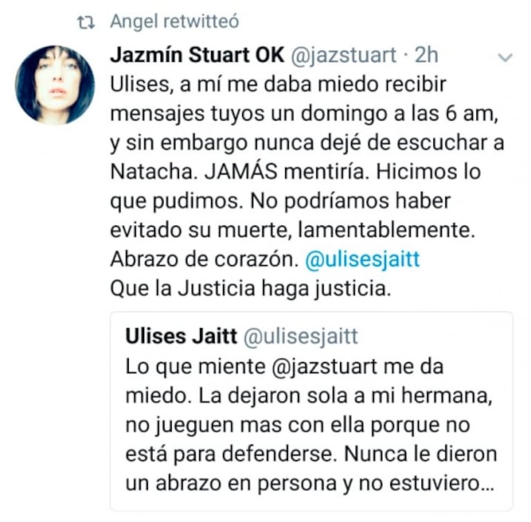 Jazmín Stuart se cansó de las fuertes declaraciones de Ulises Jaitt contra el Colectivo Actrices Argentinas