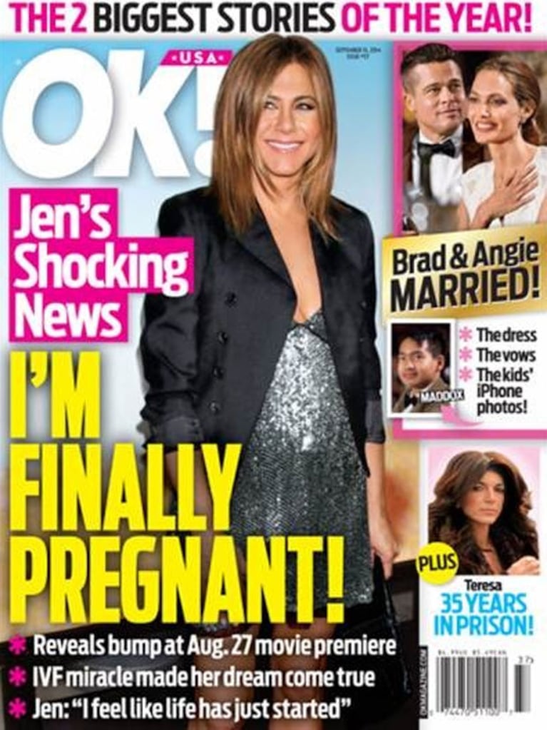 Jennifer Aniston estaría embarazada a sus 45 años. (Foto: OK! Magazine)