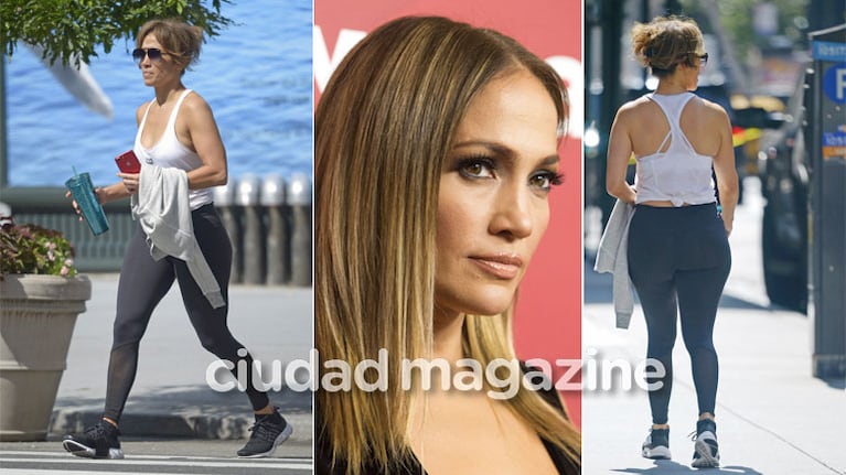 Jennifer Lopez: look deportivo súper relajado, en calzas y sin maquillaje. (Foto: Grosby Group)