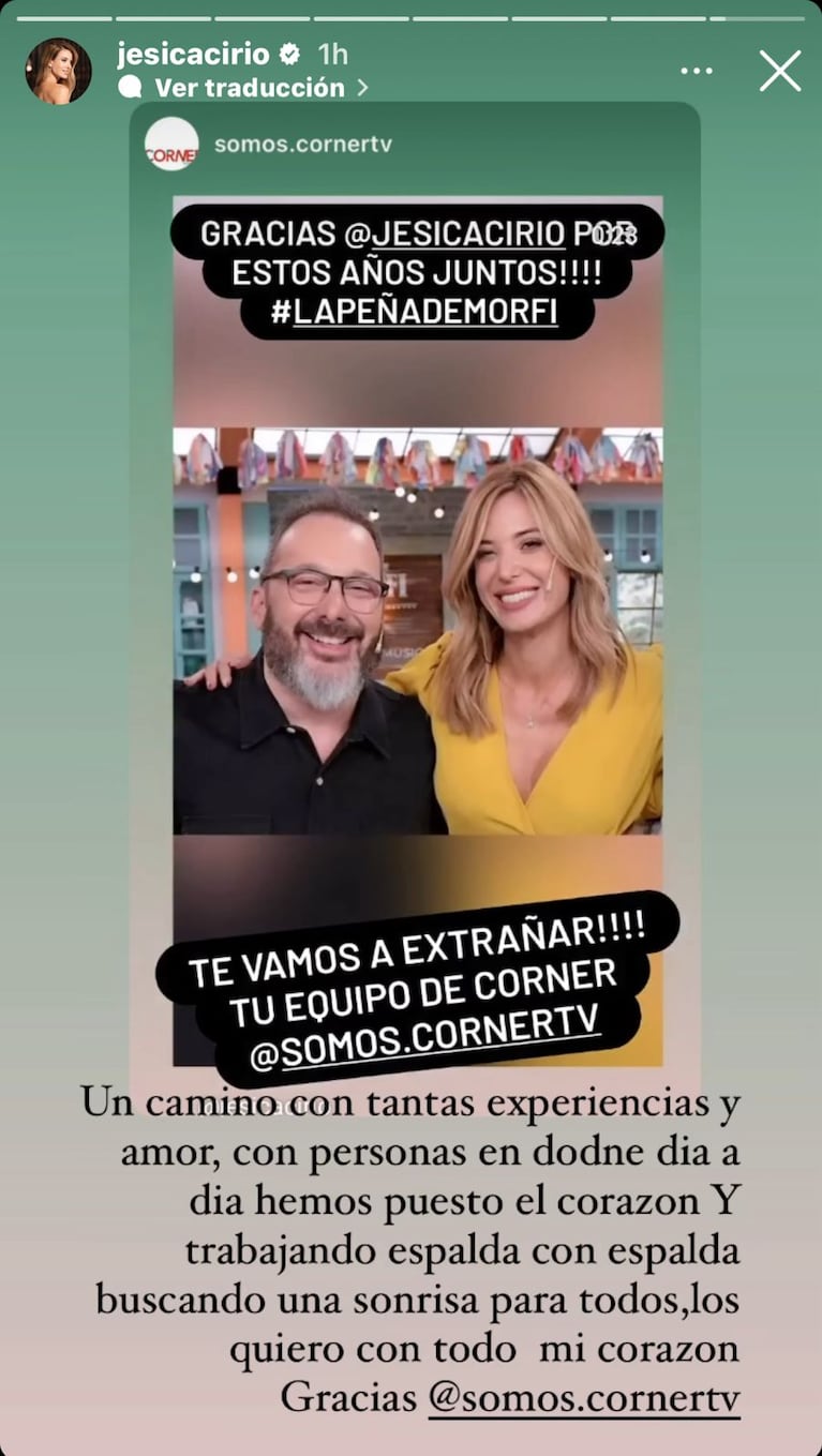 Jésica Cirio dejará la conducción de La Peña de Morfi (Foto: captura de Instagram).