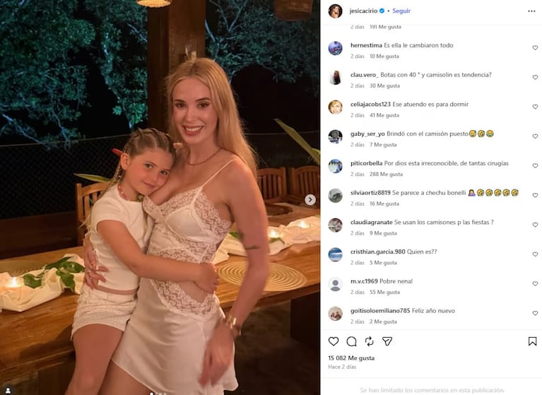 Jésica Cirio mostró su Año Nuevo y en redes la acusaron de nuevos retoques estéticos. Crédito: Instagram