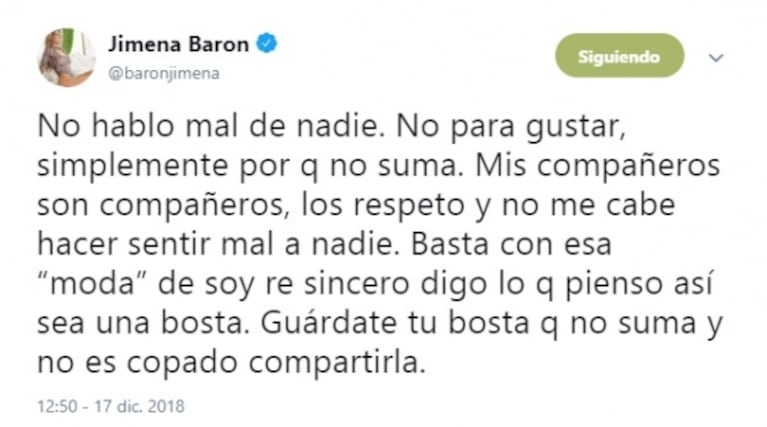 Jimena Barón, a horas de las semifinales de Bailando 2018: "No me cabe hacer sentir mal a nadie"