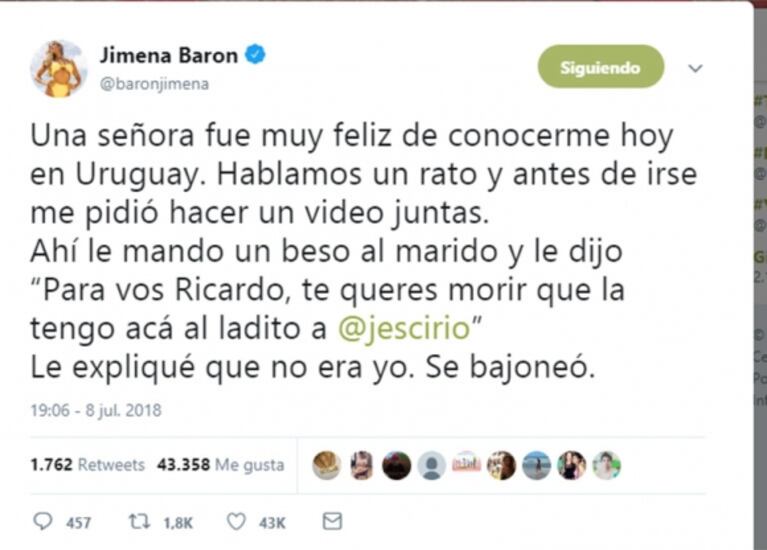 Jimena Barón contó que la confundieron con Jésica Cirio: "Le expliqué que no era yo y se bajoneó"