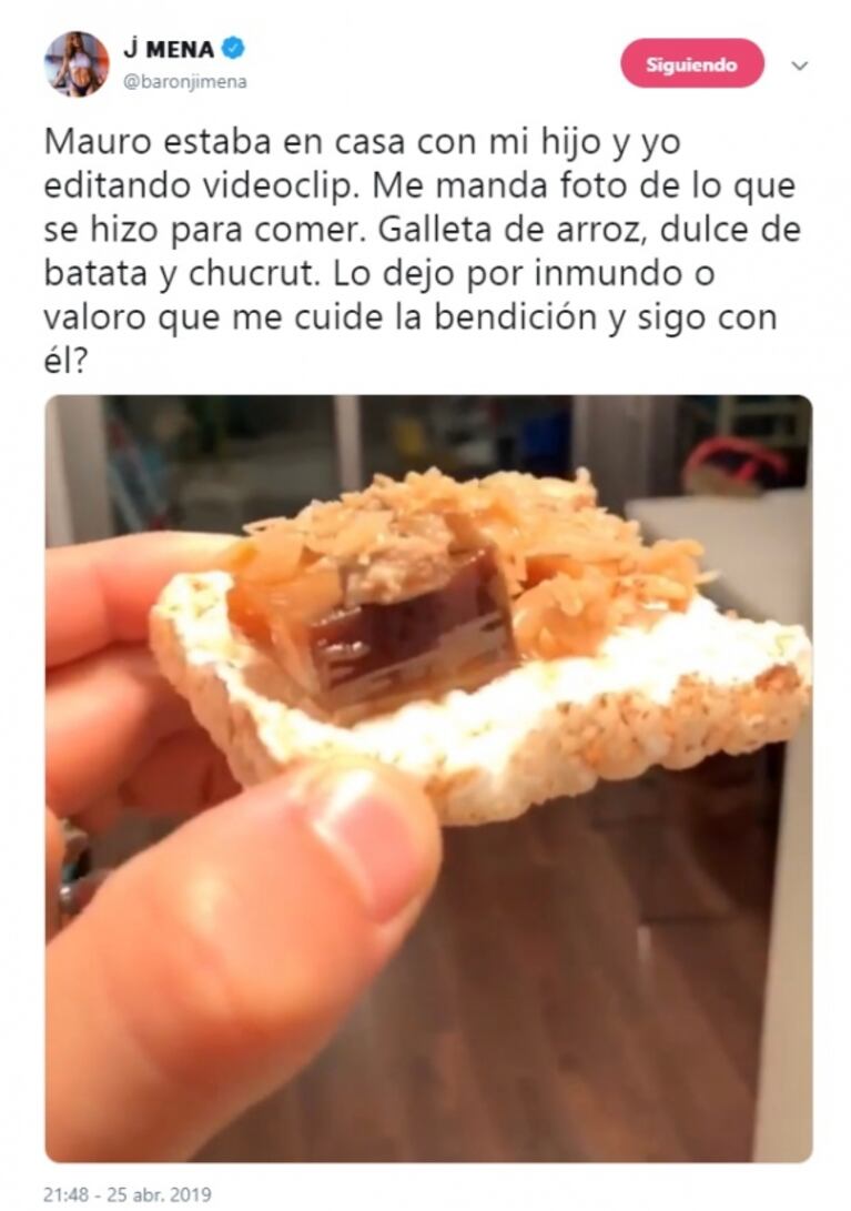 Jimena Barón "escrachó" a Caiazza con lo que se hizo para cenar: "¿Lo dejo por inmundo o valoro que cuide a mi hijo?"