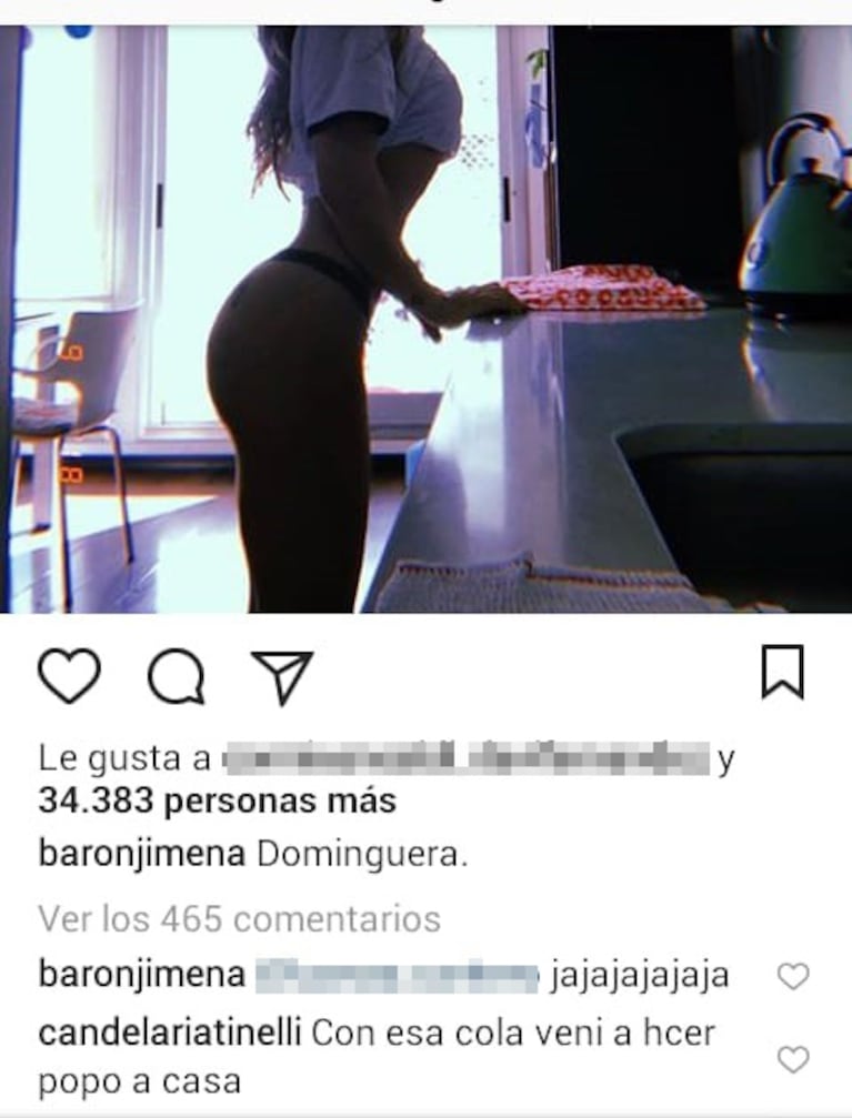 Jimena Barón, foto hot en la cocina… ¡y piropo escatológico de Cande Tinelli!: "Con esa cola..."