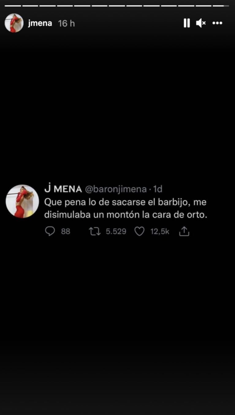Jimena Barón hizo un divertido comentario por el uso del barbijo al aire libre: "Qué pena, me disimulaba"