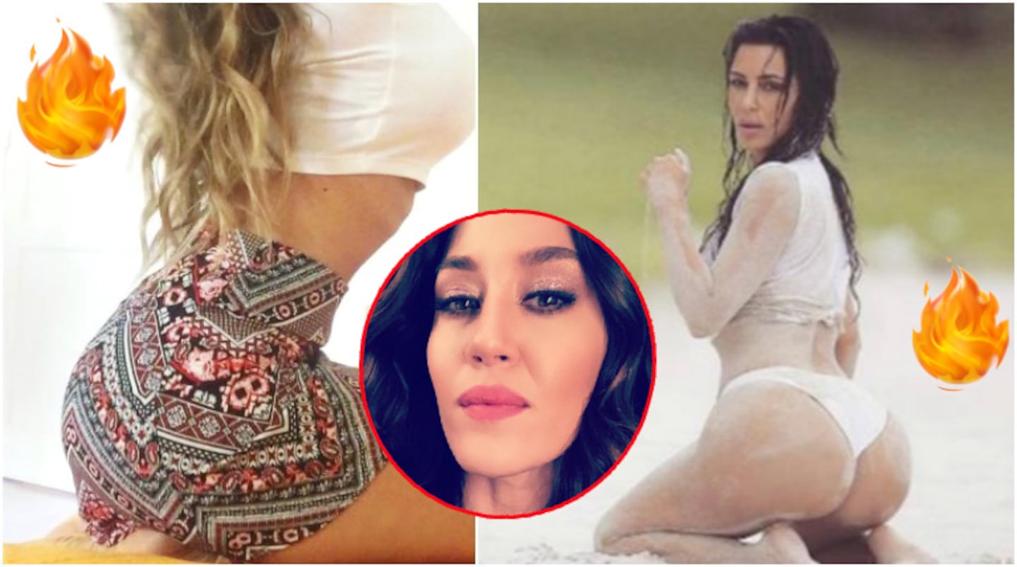Jimena Barón imitó la sensual pose de Kim Kardashian en su camarín (Fotos: Instagram y Web)