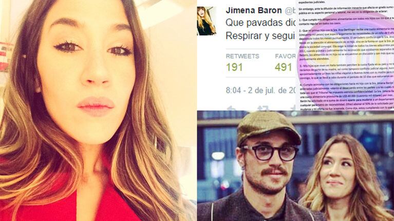 Jimena Barón, indignada por el comunicado de Osvaldo (Fotos: Web). 