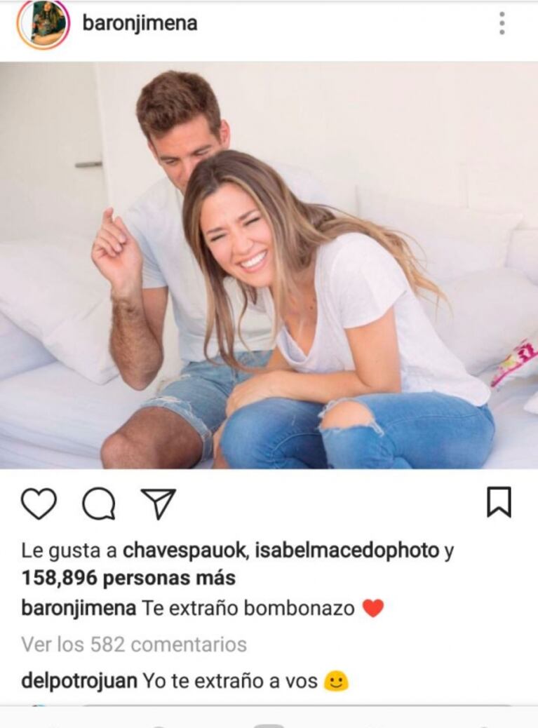 Jimena Barón le dedicó un tierno mensaje a Juan Martín del Potro: ¡la romántica respuesta del tenista!