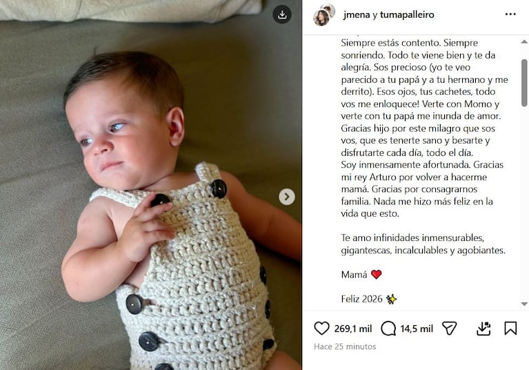 Jimena Barón mostró por primera vez la carita de Arturo, su hijo con Matías Palleiro (Foto: Instagram/@jmena).