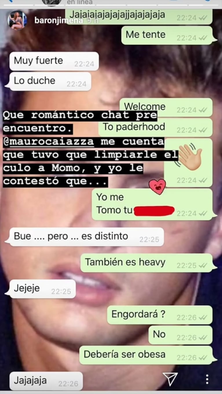 Jimena Barón publicó una ¡zarpadísima! charla de WhatsApp con Mauro Caiazza: "¡Qué romántico chat!"