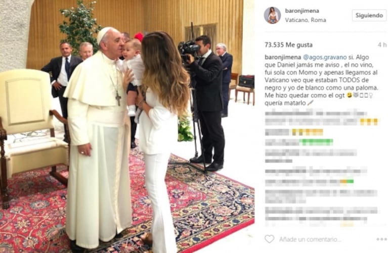 Jimena Barón recordó el papelón que vivió, años atrás, cuando fue a ver al Papa junto a su hijo Momo: "Daniel jamás me avisó, quería matarlo"