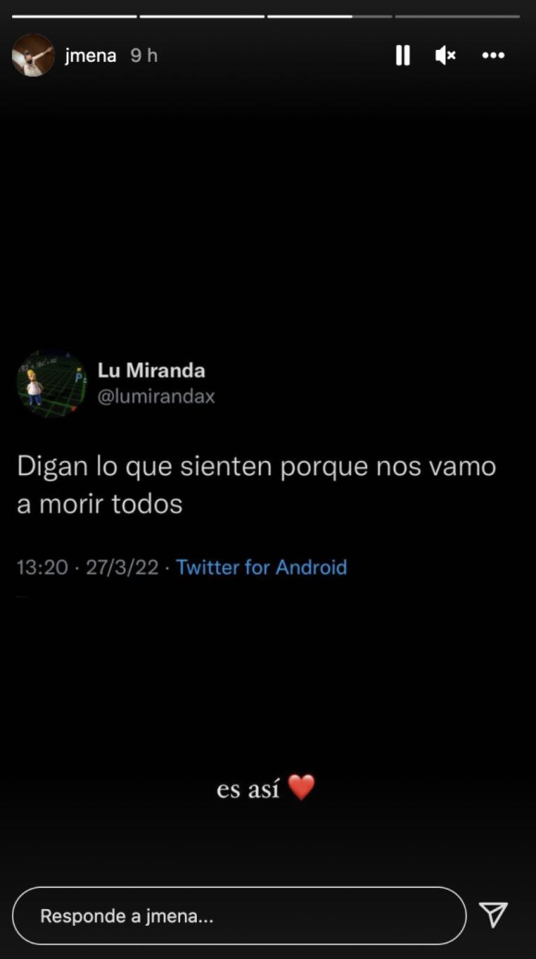 Jimena Barón reflexionó tras haberse mostrado enamorada de Matías Palleiro: "Digan todo lo que sienten"