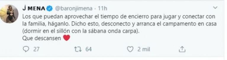 Jimena Barón, tras ser criticada por hacer 'humor' en cuarentena: "Me entristece la necesidad de odiar"