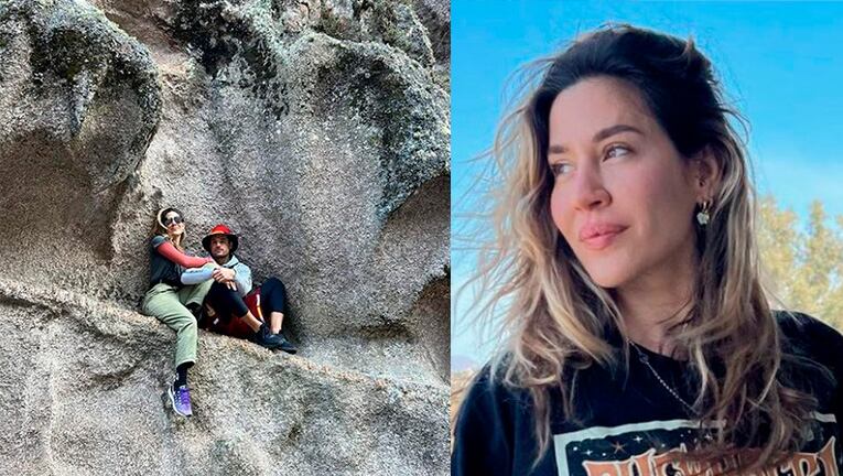 Jimena Barón y Matías Palleiro festejaron haber llegado a la cima de una montaña.