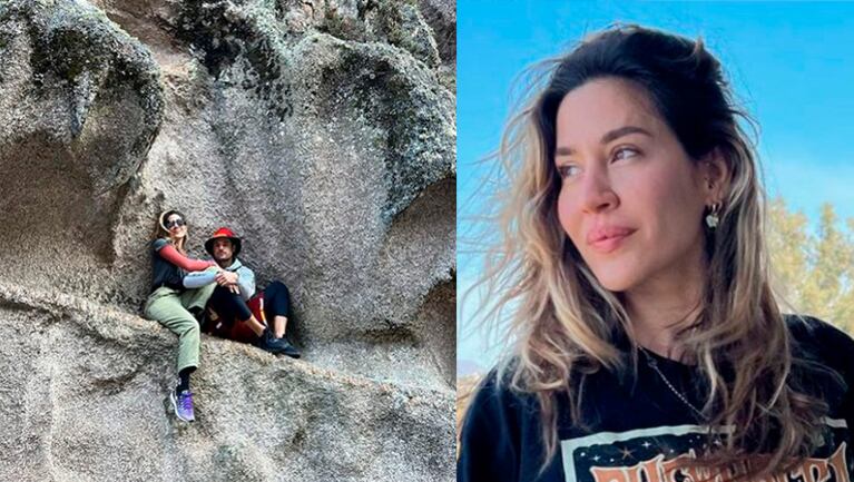 Jimena Barón y Matías Palleiro festejaron haber llegado a la cima de una montaña.