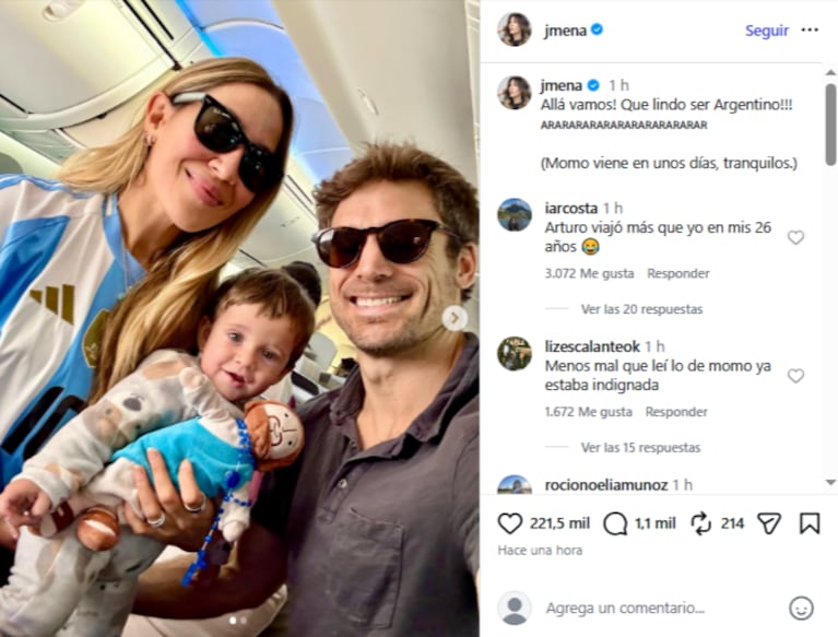 Jimena Barón y Matías Palleiro rumbo al Mundial, con el pequeño Arturo en brazos