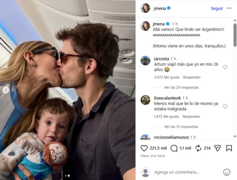 Jimena Barón y Matías Palleiro rumbo al Mundial, con el pequeño Arturo en brazos