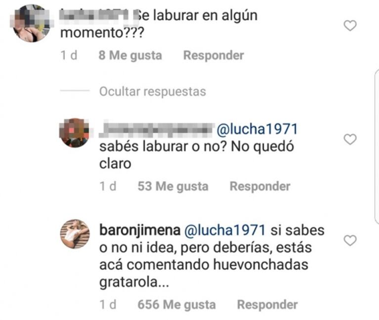 Jimena Barón y una picante respuesta a una seguidora: "Estás acá comentando huevonchadas gratarola"