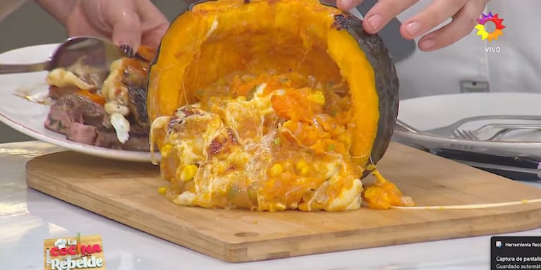 Jimena Monteverde explicó cómo preparar un zapallo cabutia relleno | Créditos: Captura El Trece