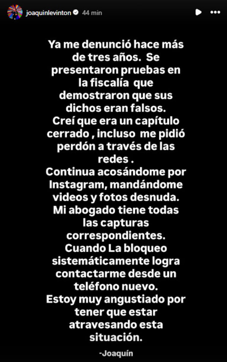 Joaquín Levinton rompió el silencio tras la denuncia por abuso sexual y amenazas (captura de Instagram)