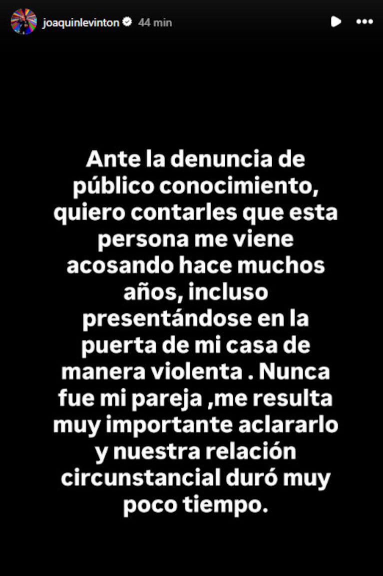 Joaquín Levinton rompió el silencio tras la denuncia por abuso sexual y amenazas (captura de Instagram)