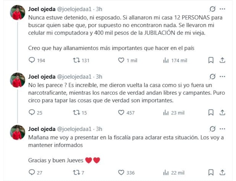 Joel Ojeda se desahogó en X.
