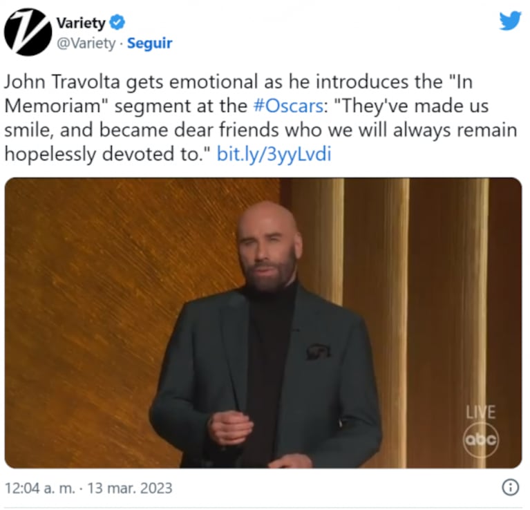 John Travolta se quebró en llanto al recordar a Olivia Newton y Kristie Alley en los Oscar 2023