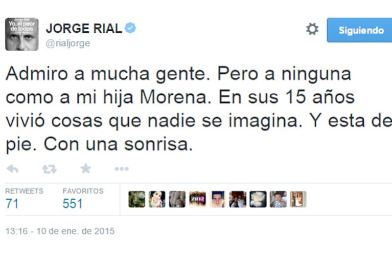 Jorge Rial abrió su corazón en Twitter: "Admiro a mucha gente. Pero a ninguna como a mi hija Morena" (Foto: Twitter)