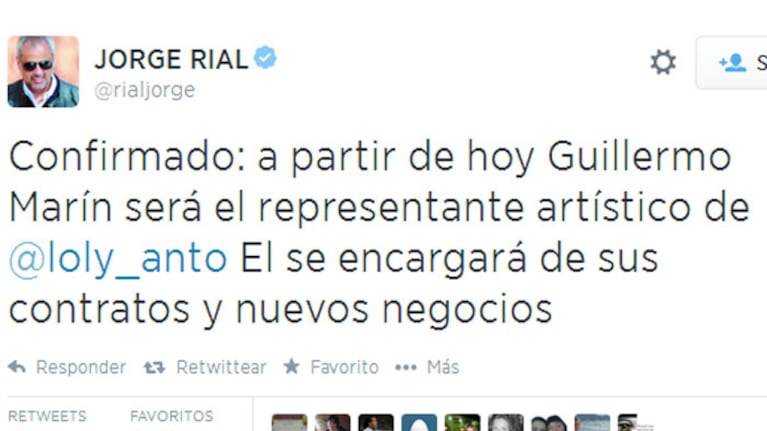Jorge Rial confirma al nuevo representante de Loly (Foto: Twitter)