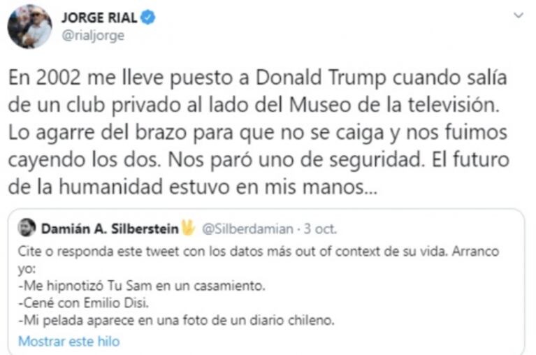 Jorge Rial contó una insólita anécdota que vivió con Donald Trump: "Lo agarré del brazo para que no se cayera"